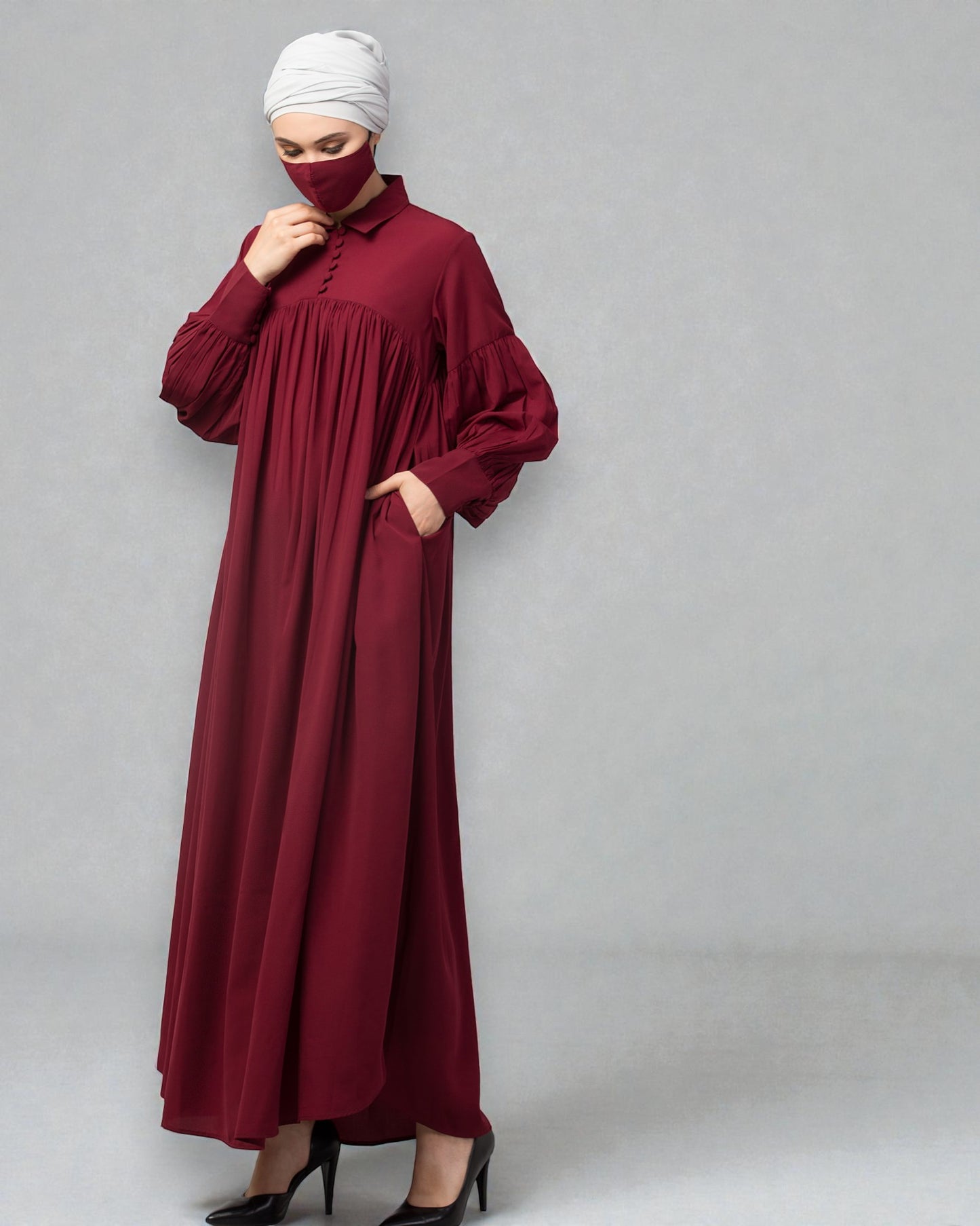 Designer Abaya With Shirt Collar and Balloon Sleeves