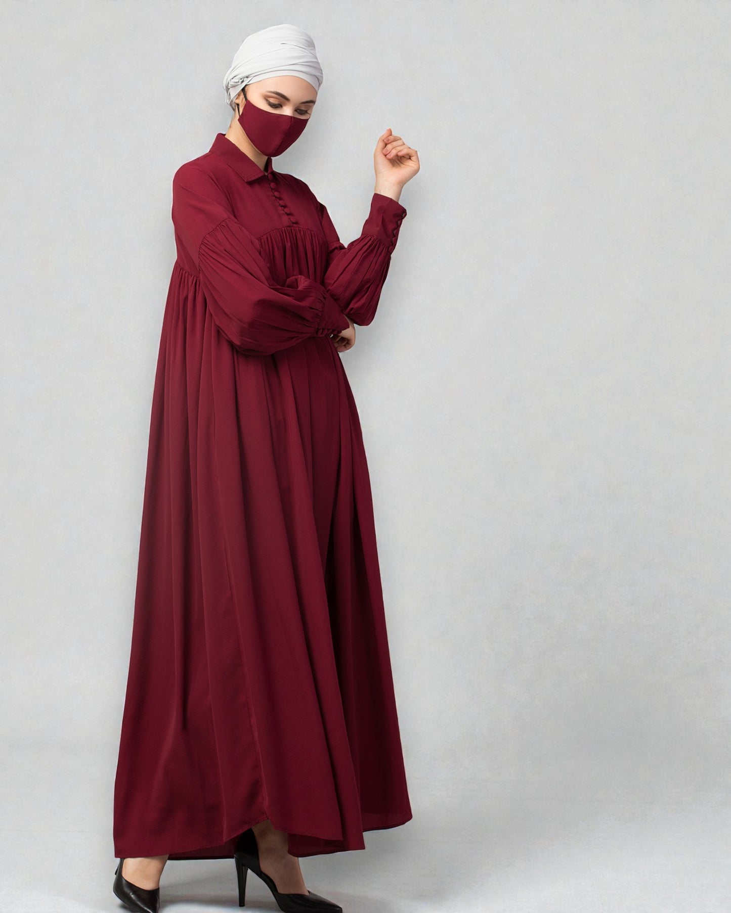 Designer Abaya With Shirt Collar and Balloon Sleeves
