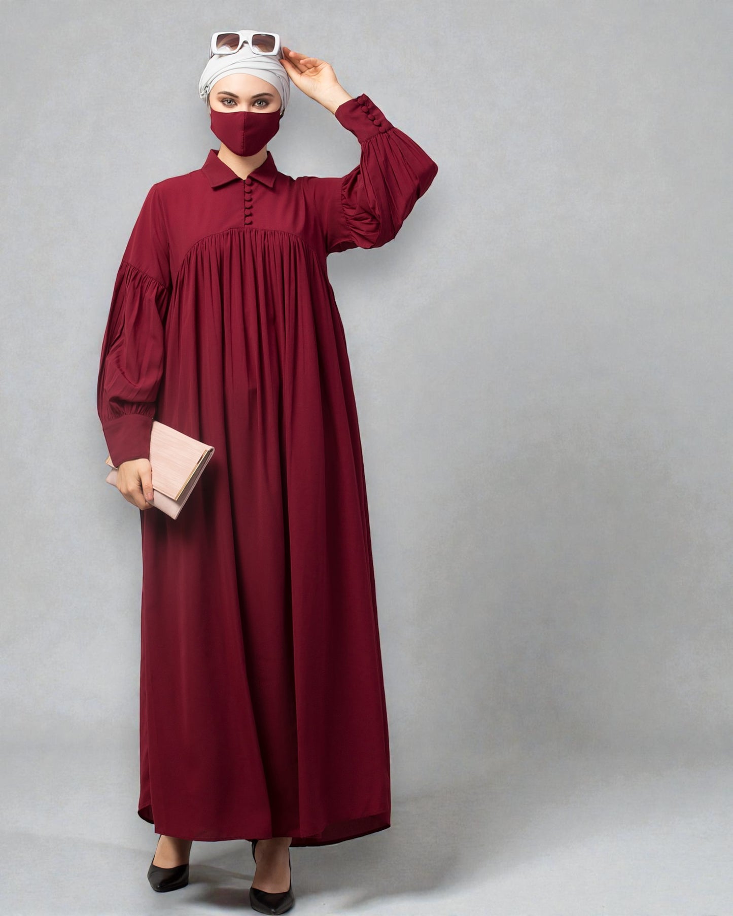 Designer Abaya With Shirt Collar and Balloon Sleeves