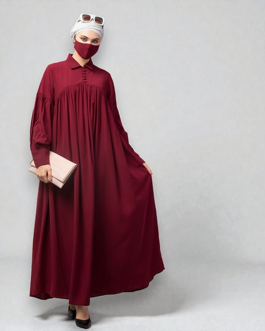 Designer Abaya With Shirt Collar and Balloon Sleeves