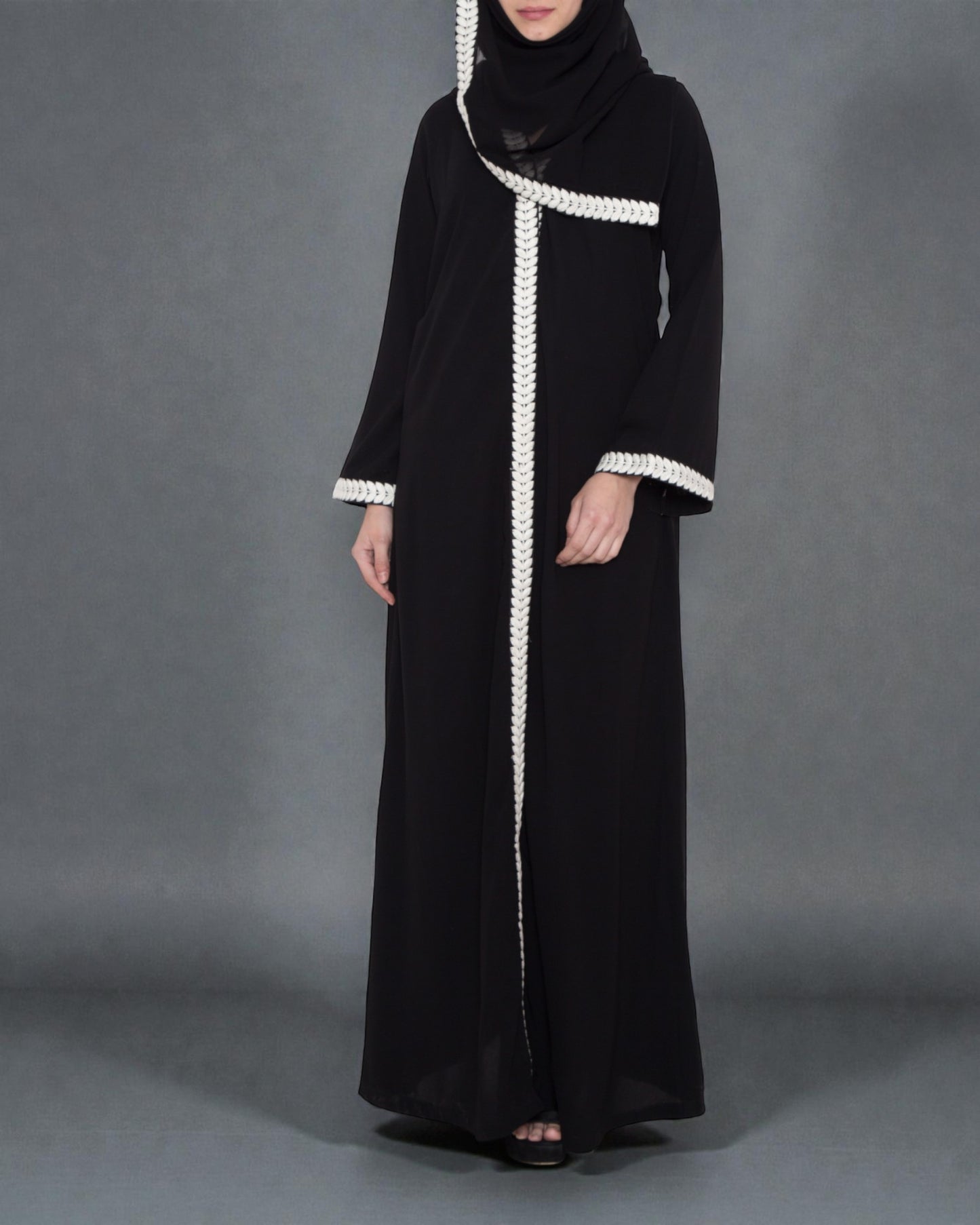 Front Open Abaya Dress With Lace Work