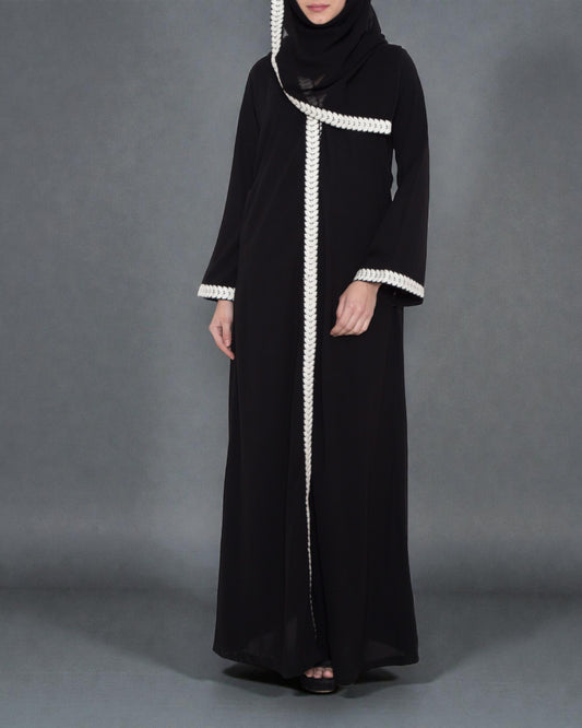 Front Open Abaya Dress With Lace Work
