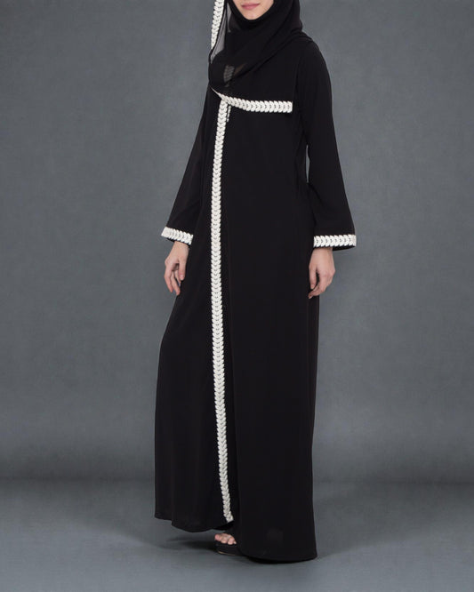 Front Open Abaya Dress With Lace Work