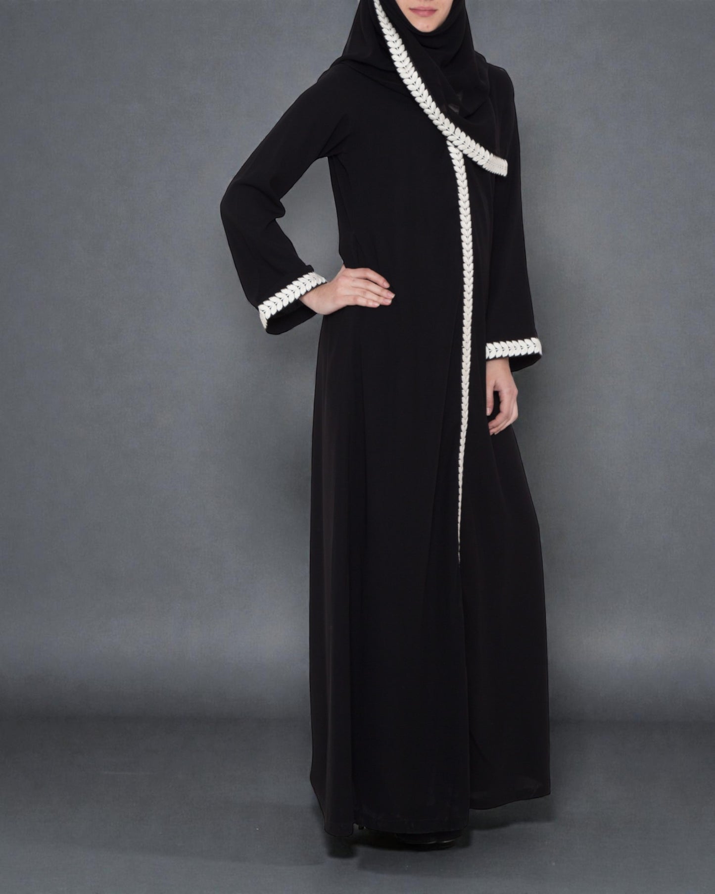 Front Open Abaya Dress With Lace Work