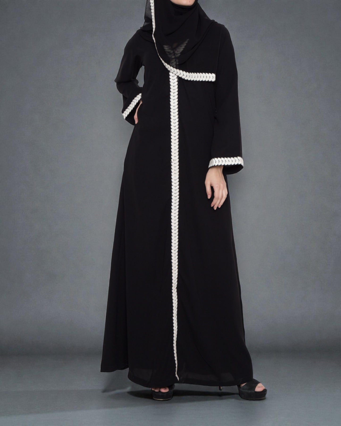 Front Open Abaya Dress With Lace Work