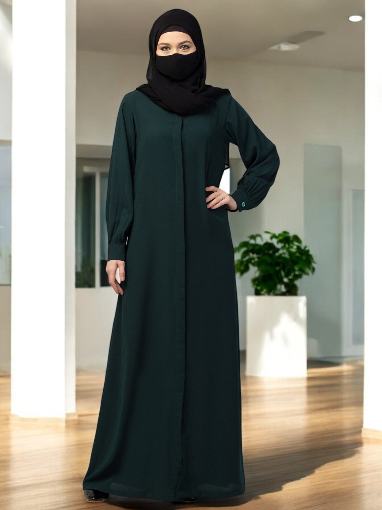 Front Open Abaya With Cuff & Placket