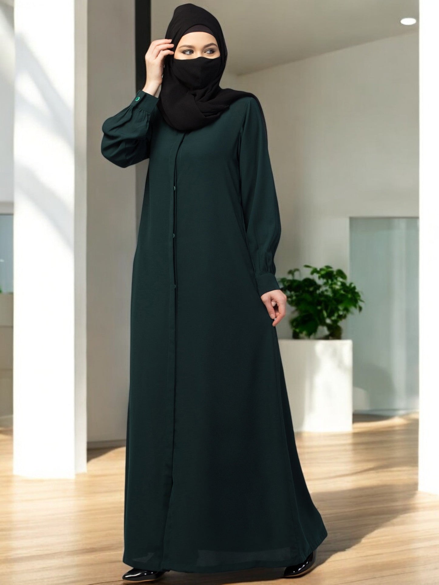 Front Open Abaya With Cuff & Placket