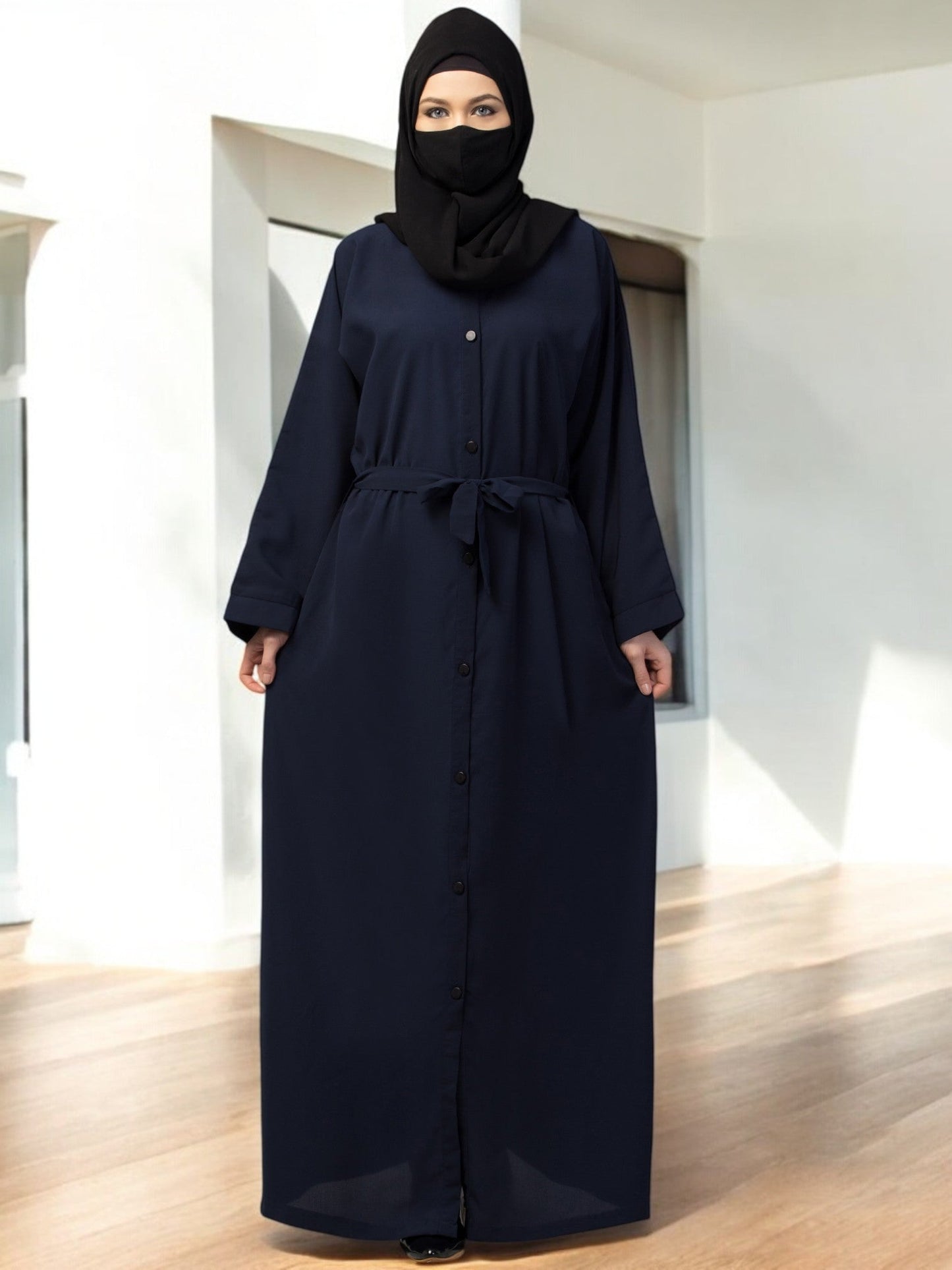 Front Open Abaya With Kimono Sleeves & Belt