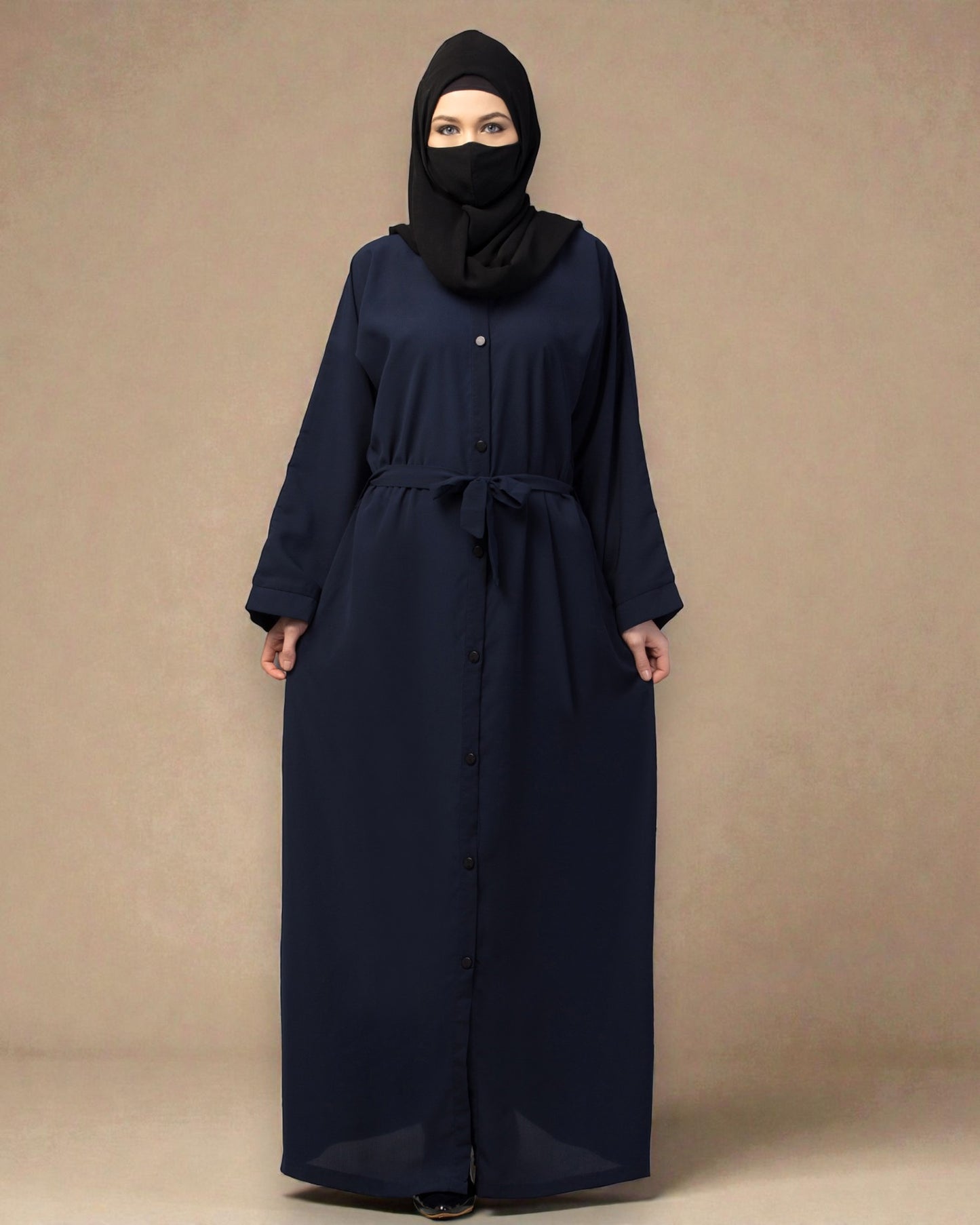 Front Open Abaya With Kimono Sleeves & Belt