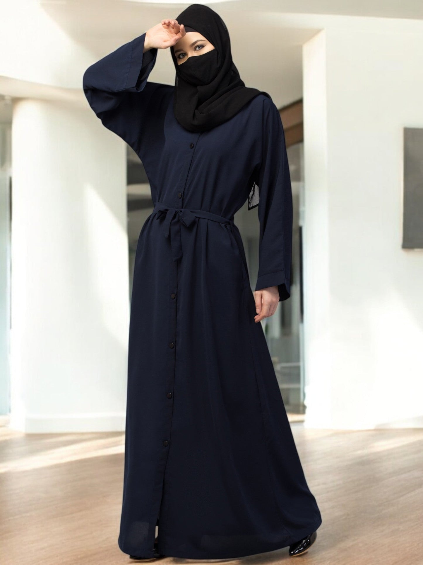 Front Open Abaya With Kimono Sleeves & Belt
