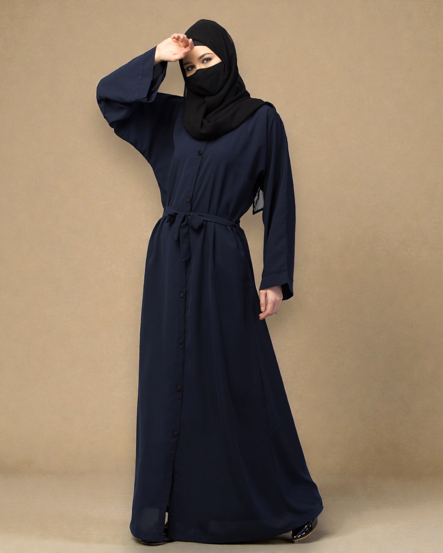 Front Open Abaya With Kimono Sleeves & Belt