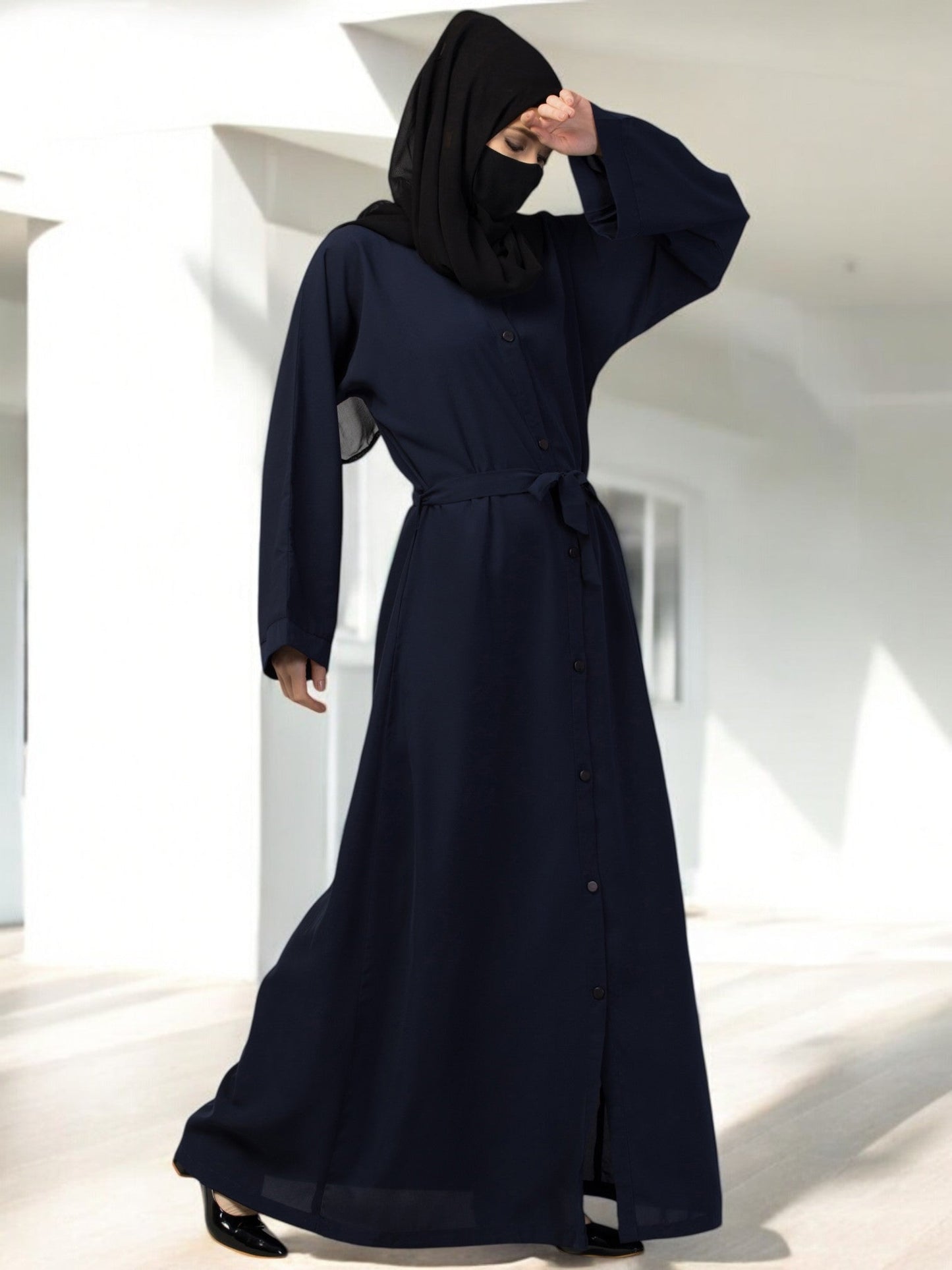 Front Open Abaya With Kimono Sleeves & Belt