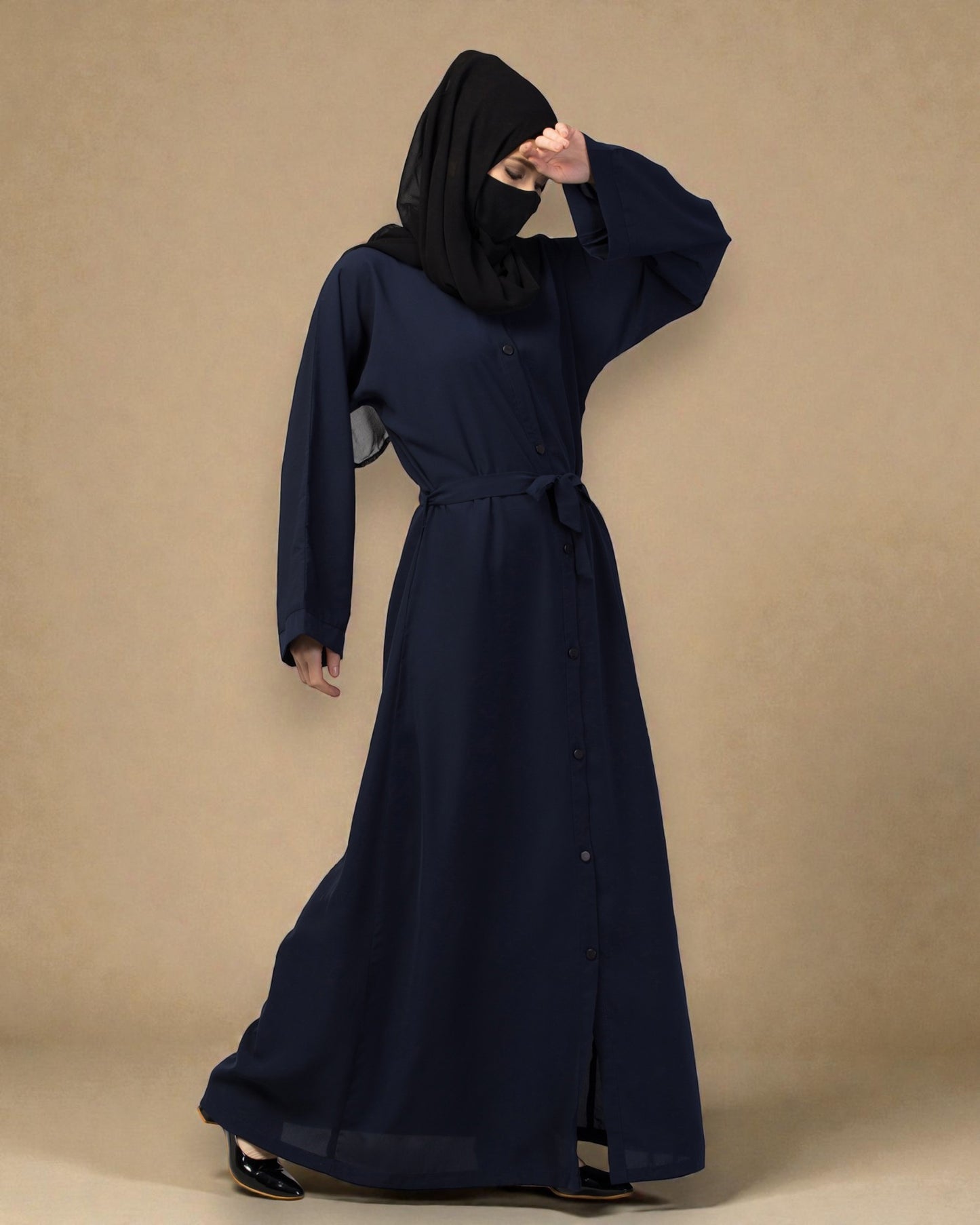 Front Open Abaya With Kimono Sleeves & Belt