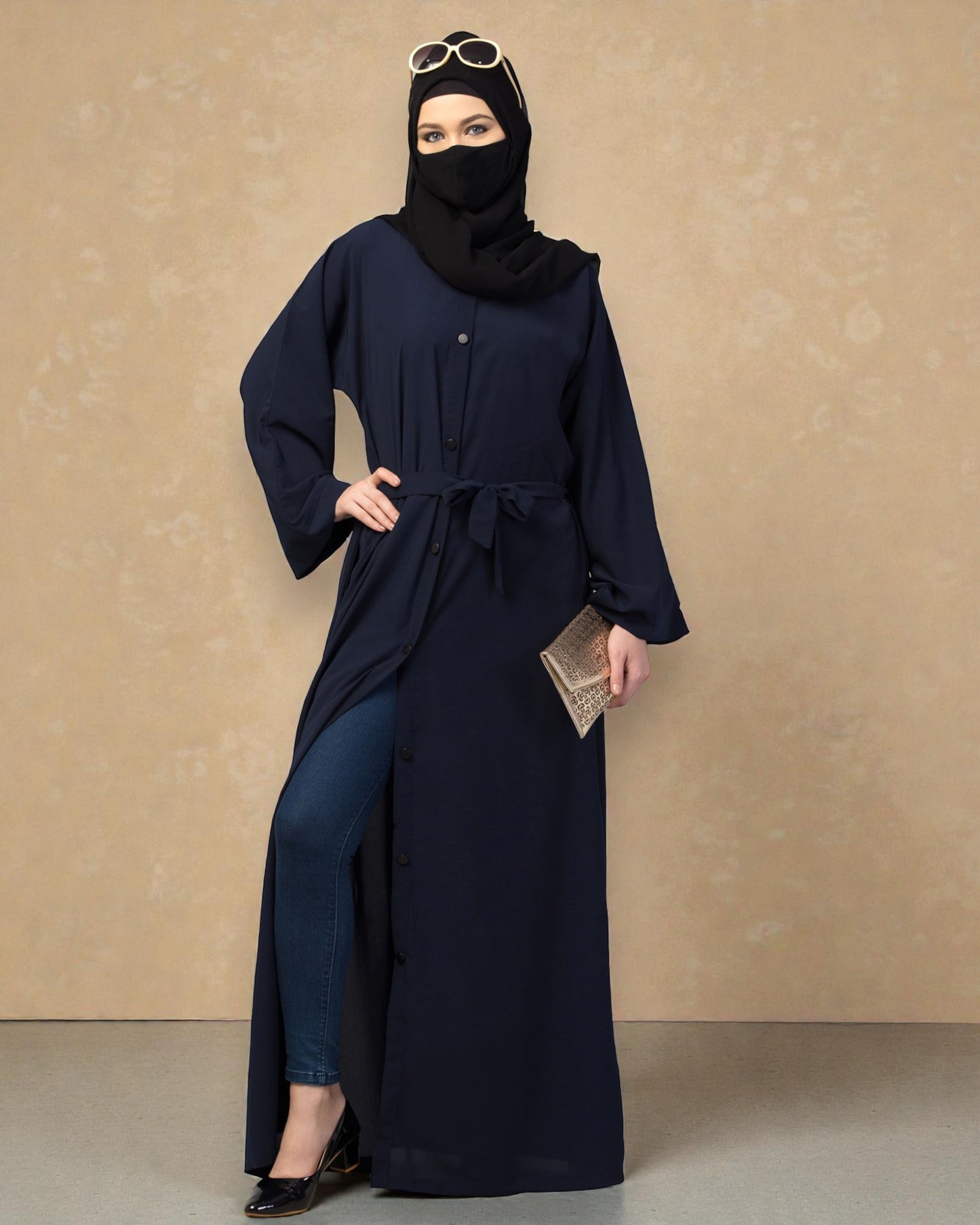 Front Open Abaya With Kimono Sleeves & Belt