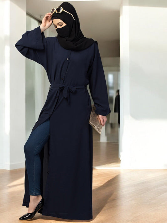 Front Open Abaya With Kimono Sleeves & Belt