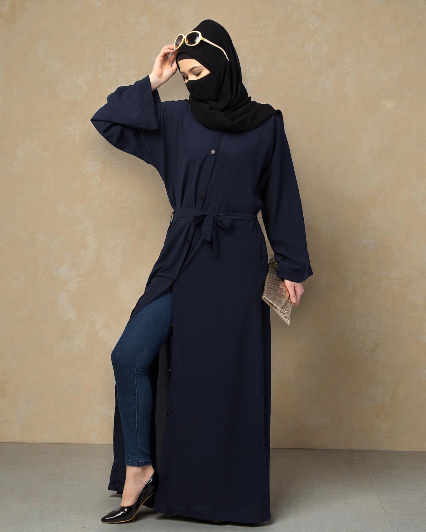 Front Open Abaya With Kimono Sleeves & Belt