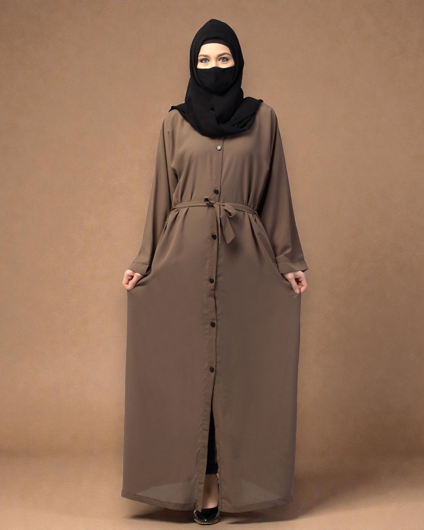 Front Open Abaya With Kimono Sleeves & Belt