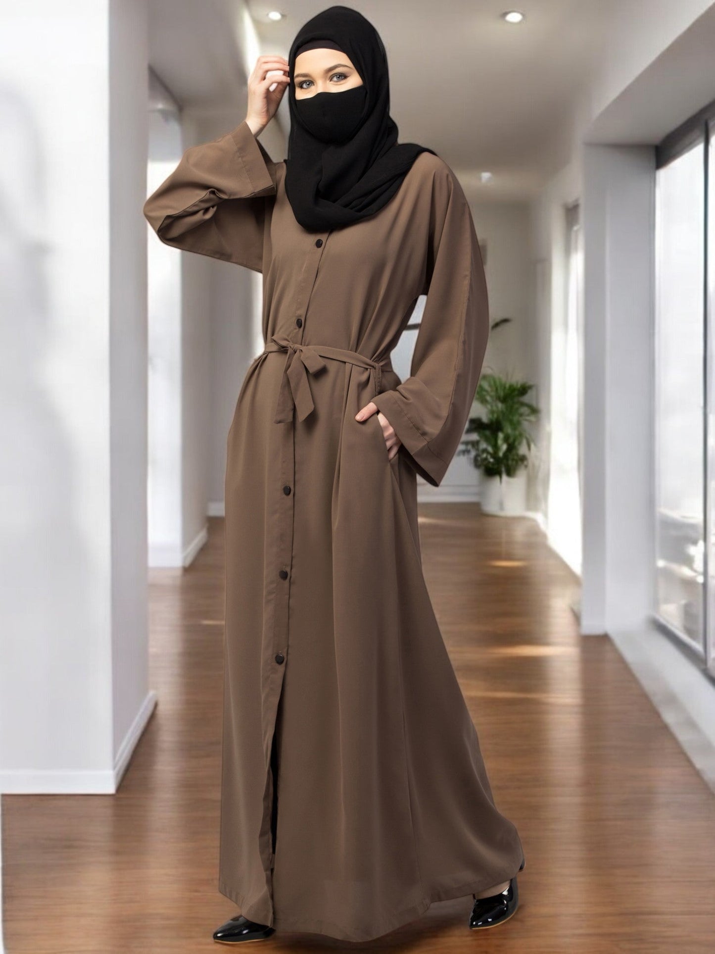Front Open Abaya With Kimono Sleeves & Belt
