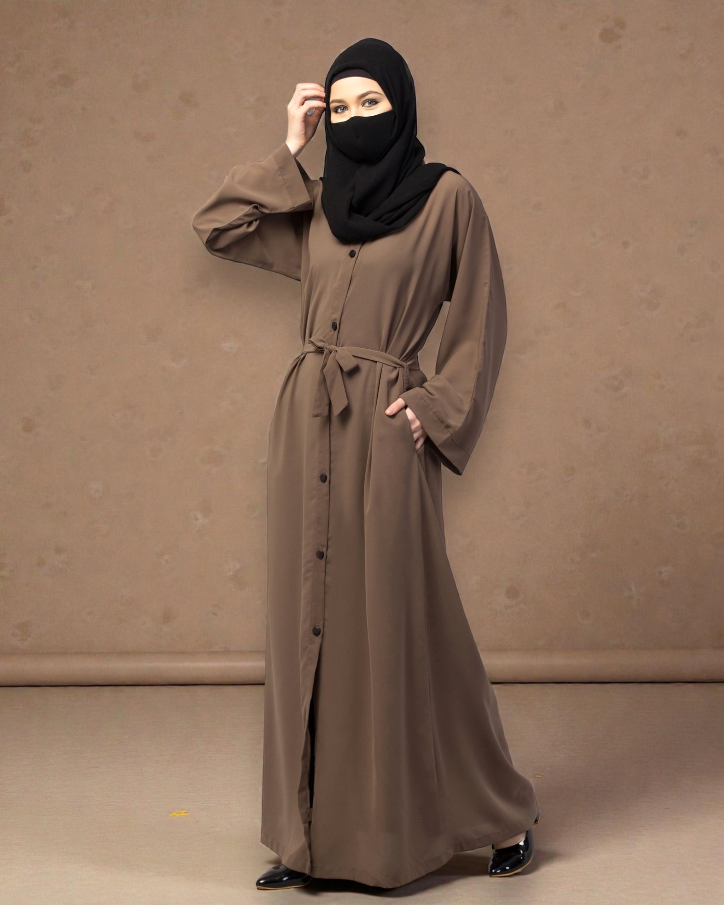 Front Open Abaya With Kimono Sleeves & Belt