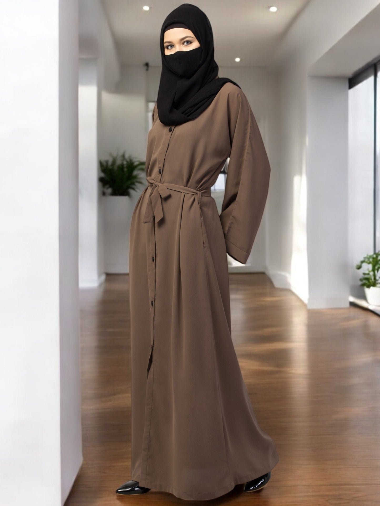 Front Open Abaya With Kimono Sleeves & Belt