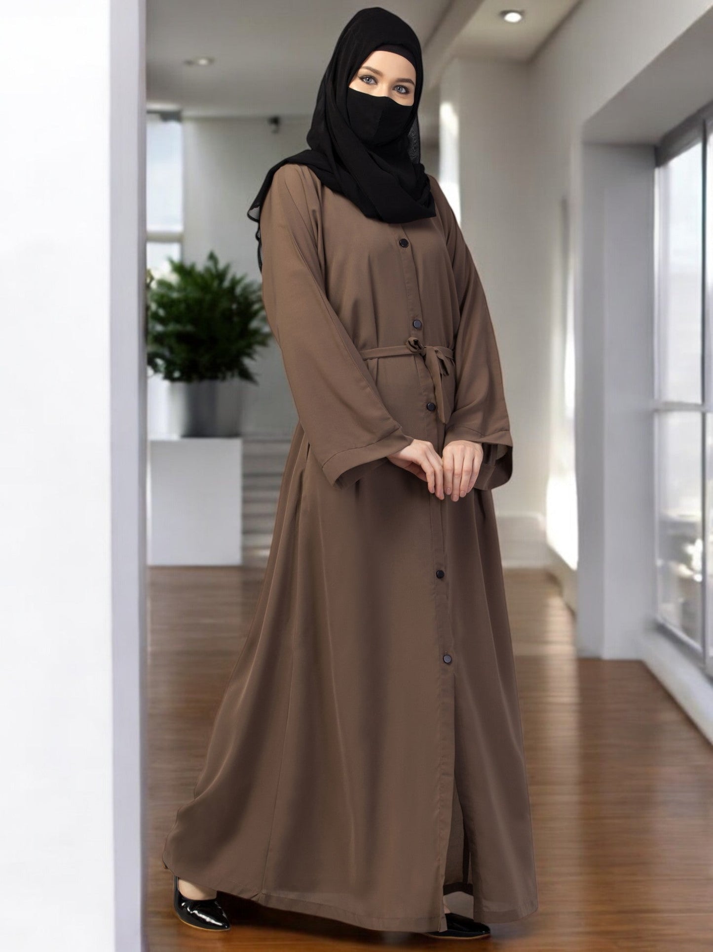 Front Open Abaya With Kimono Sleeves & Belt