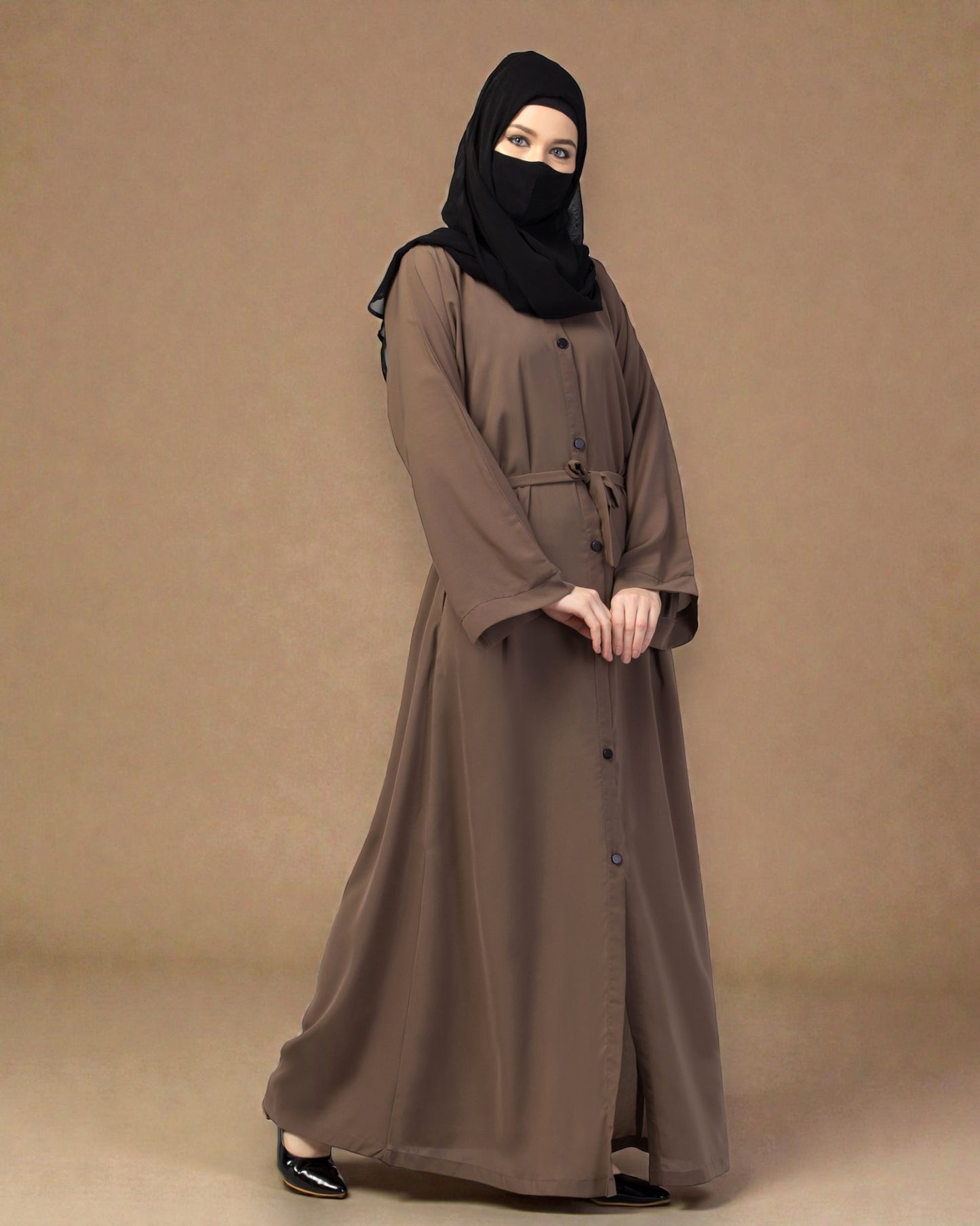 Front Open Abaya With Kimono Sleeves & Belt