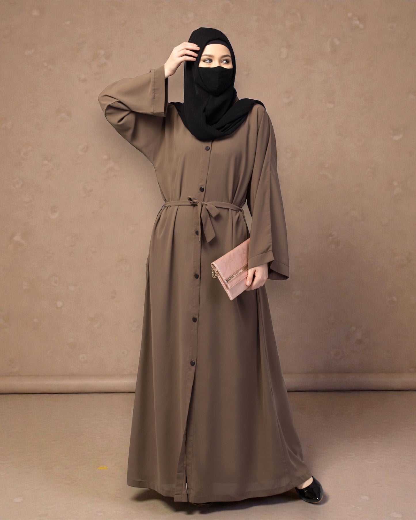Front Open Abaya With Kimono Sleeves & Belt