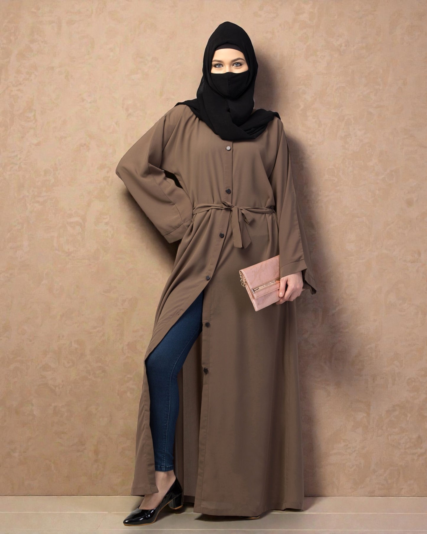 Front Open Abaya With Kimono Sleeves & Belt