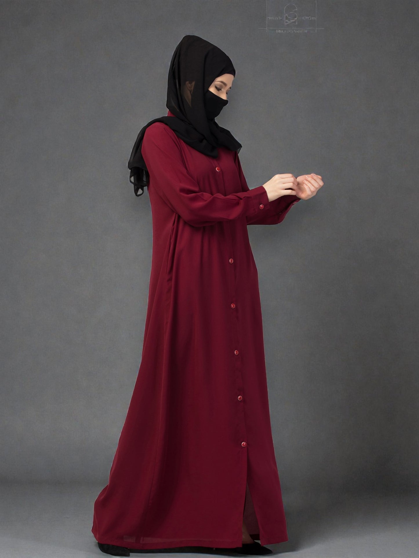 Front Open Abaya With Cuffed Sleeves