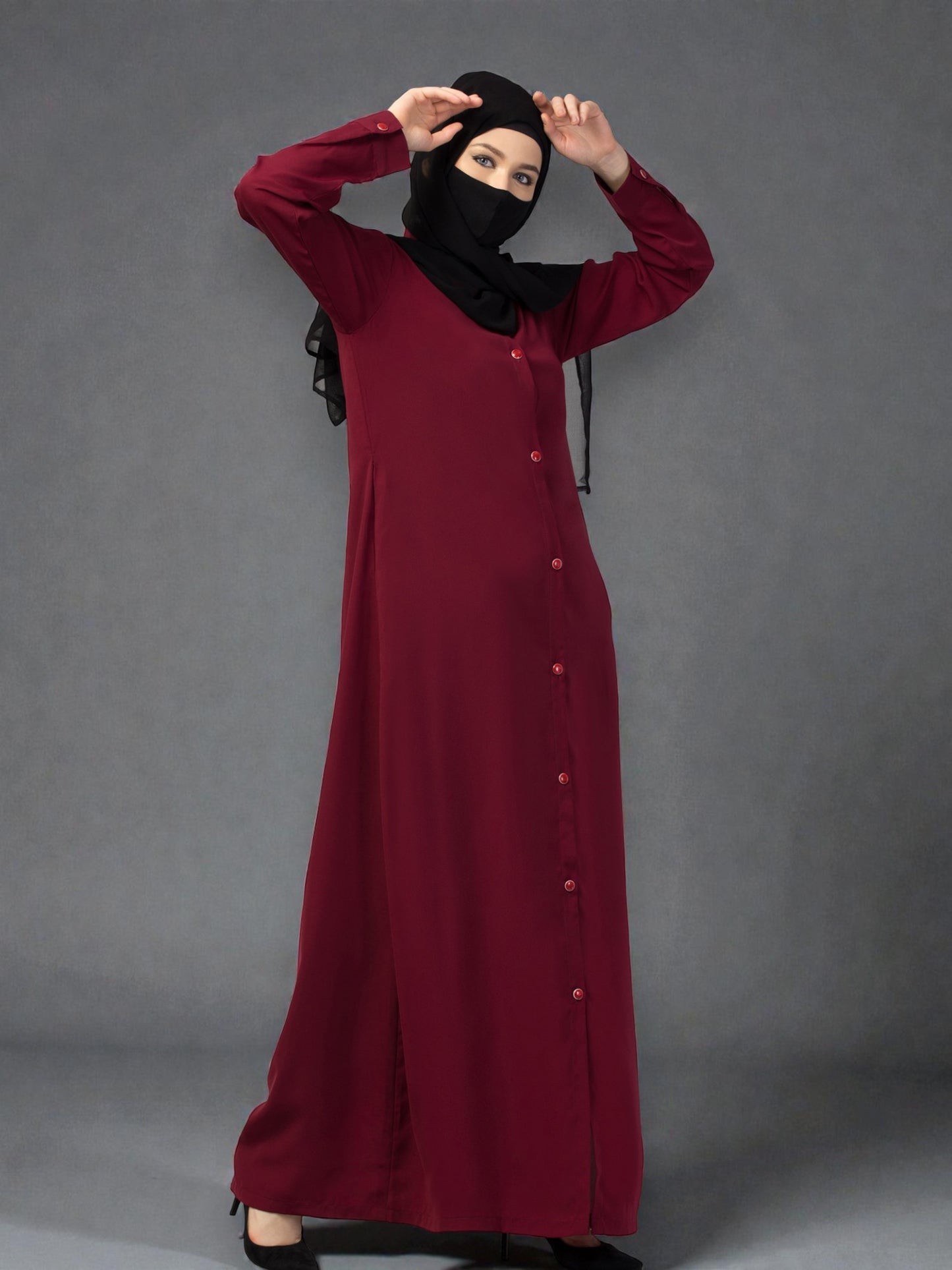 Front Open Abaya With Cuffed Sleeves