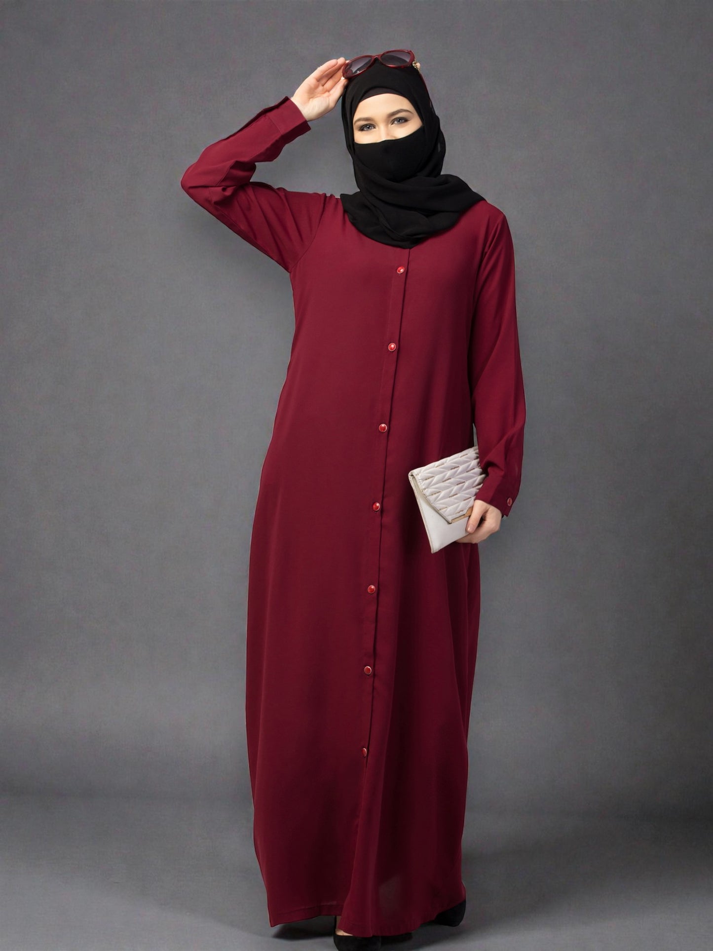 Front Open Abaya With Cuffed Sleeves