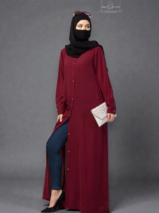 Front Open Abaya With Cuffed Sleeves