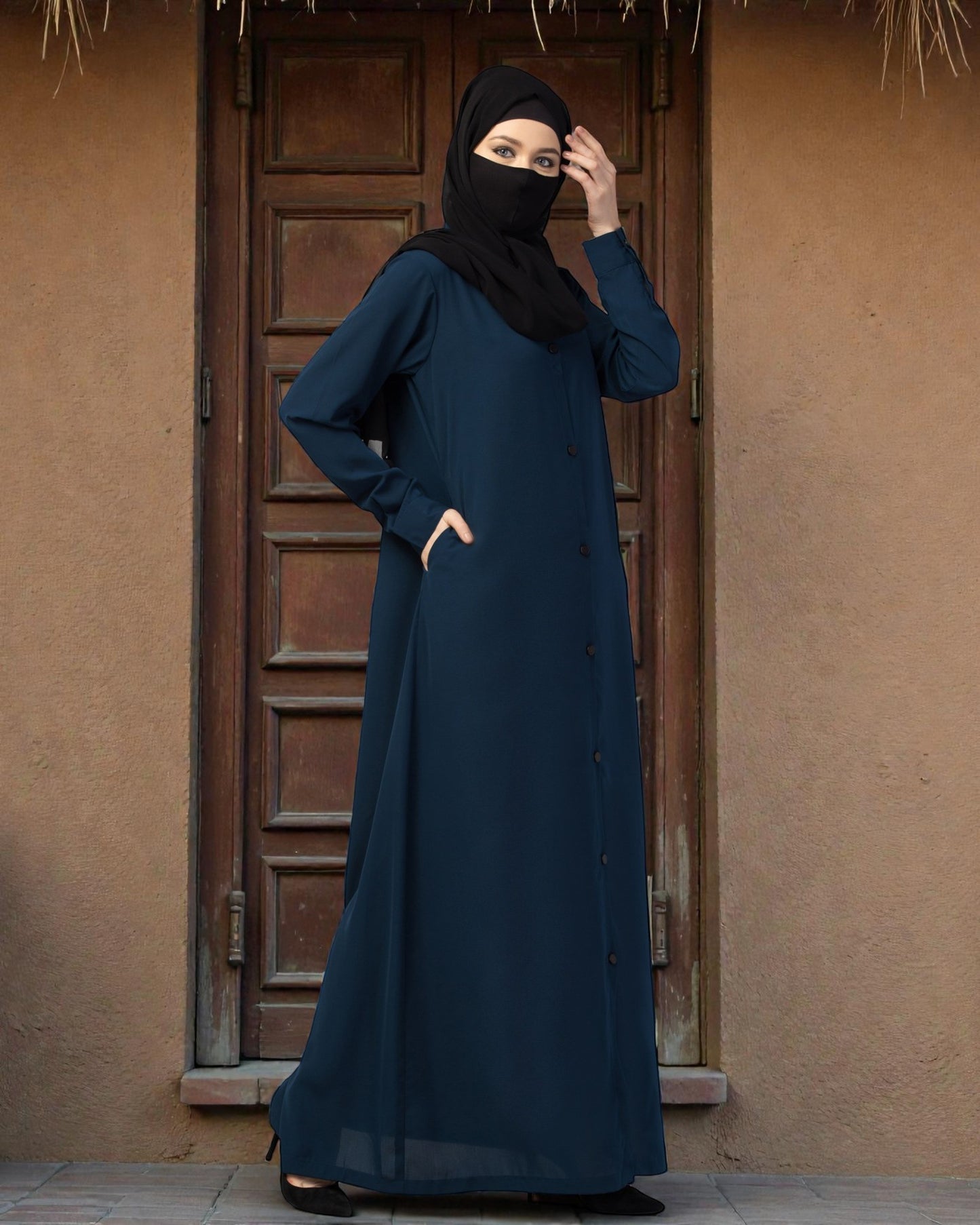 Front Open Abaya With Cuffed Sleeves