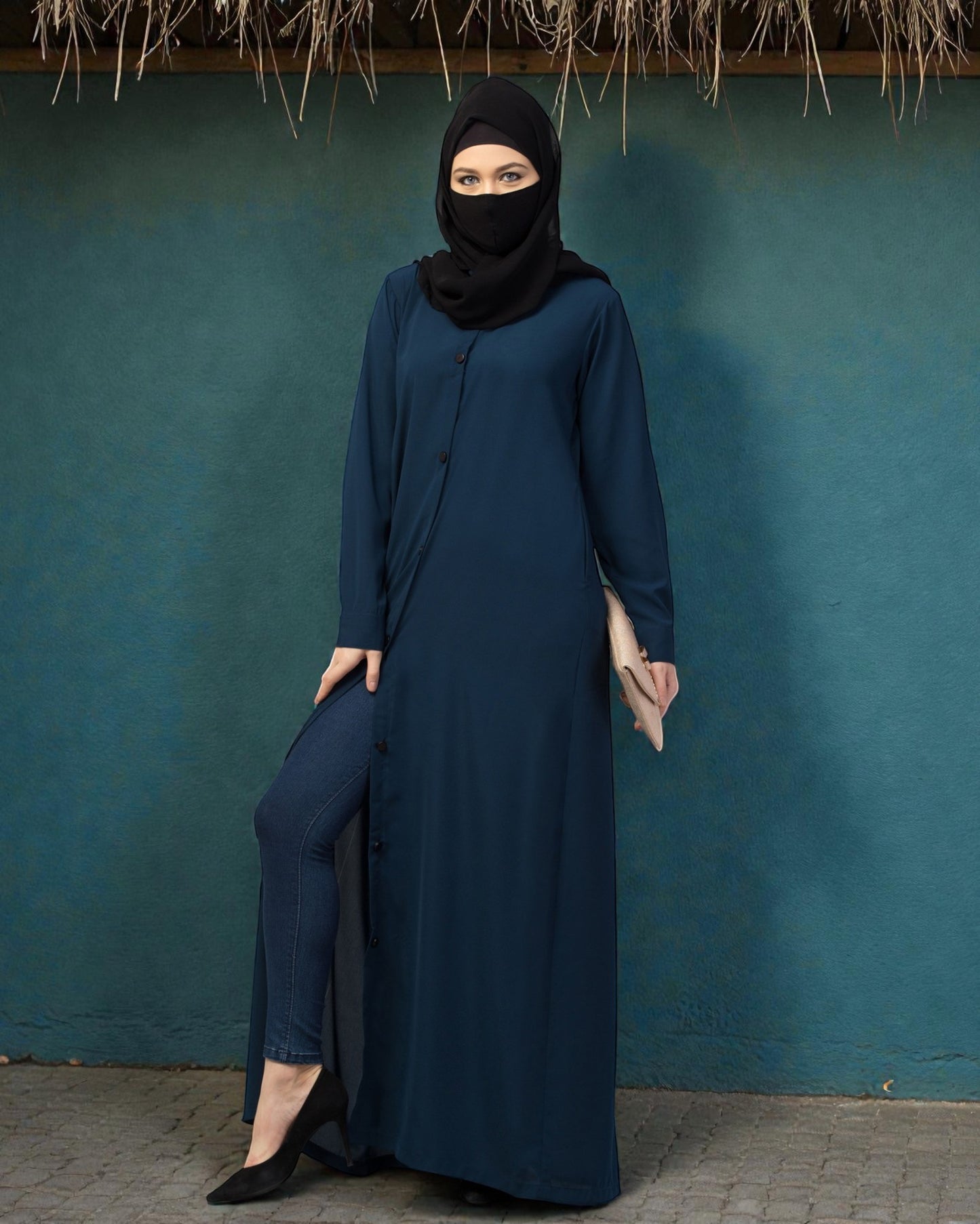 Front Open Abaya With Cuffed Sleeves