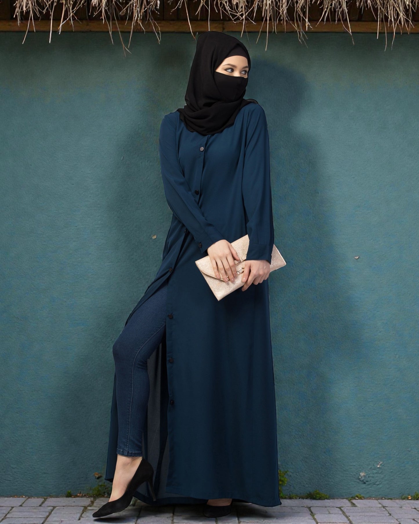 Front Open Abaya With Cuffed Sleeves