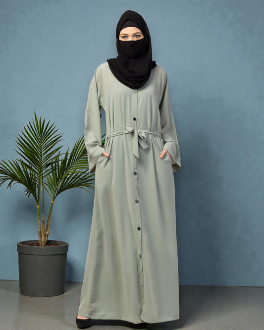 Front Open Abaya With Kimono Sleeves & Belt