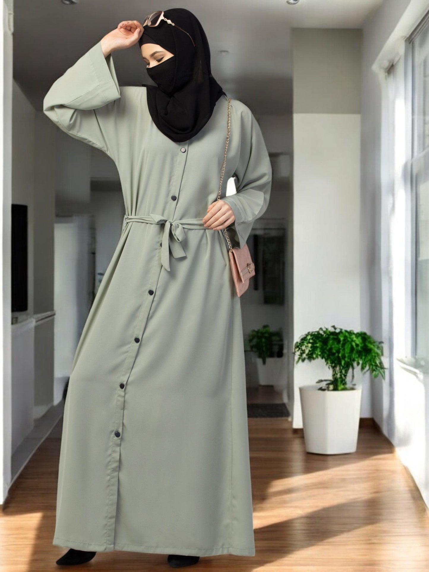 Front Open Abaya With Kimono Sleeves & Belt