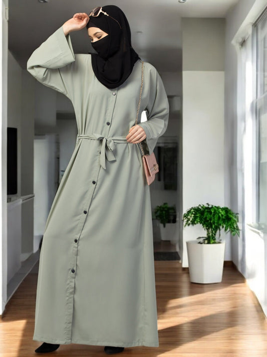 Front Open Abaya With Kimono Sleeves & Belt