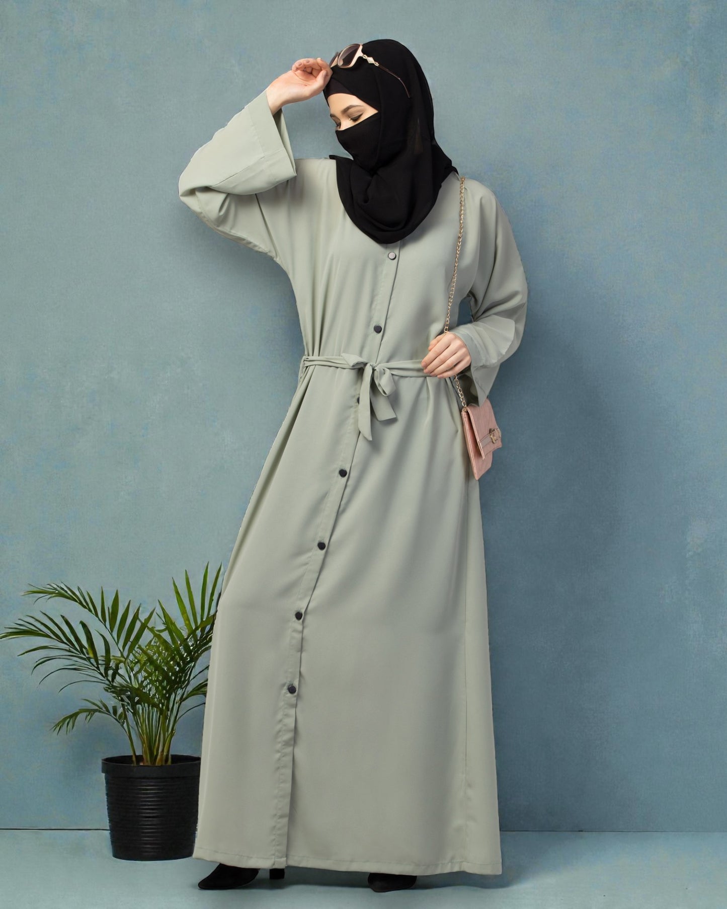 Front Open Abaya With Kimono Sleeves & Belt