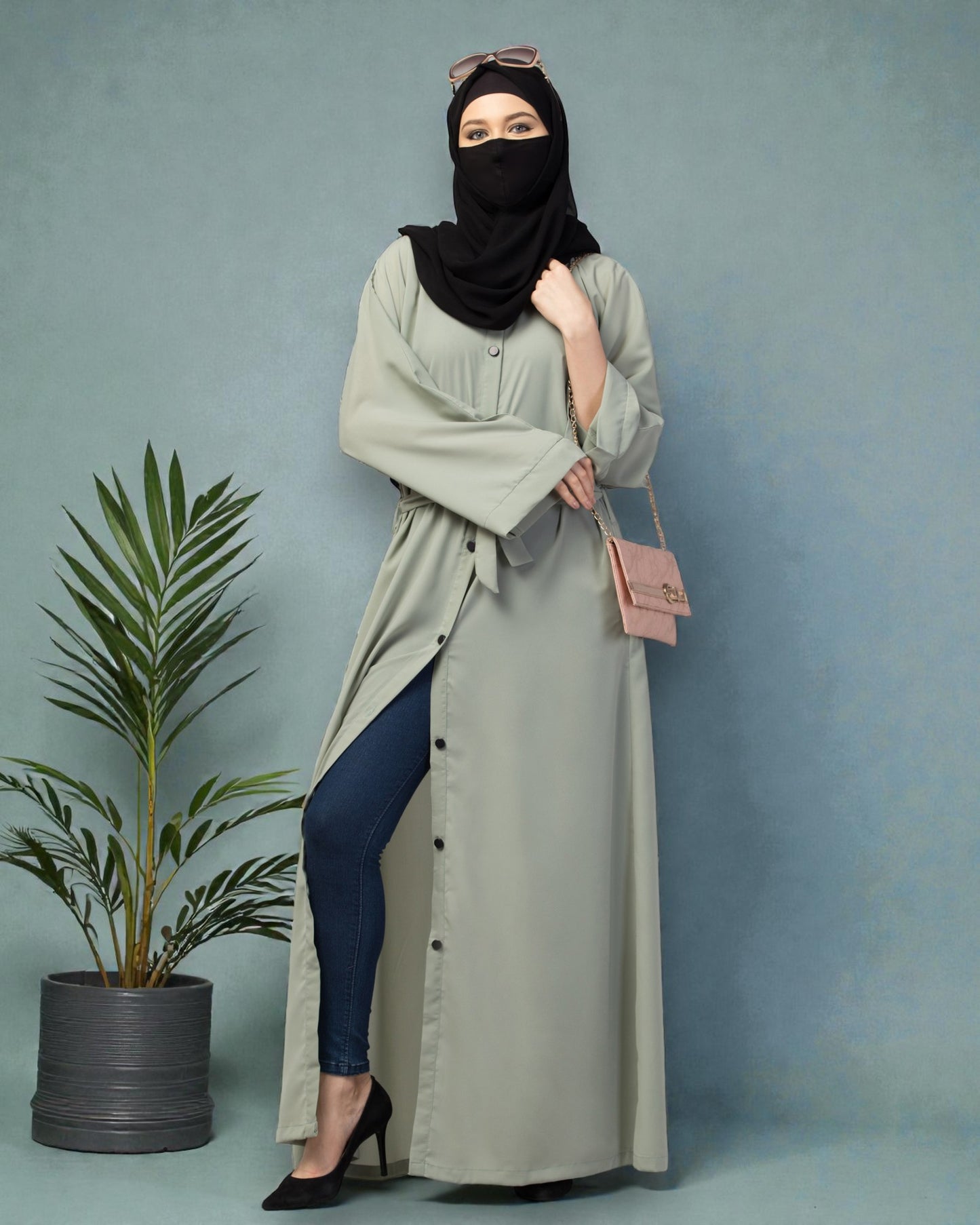 Front Open Abaya With Kimono Sleeves & Belt