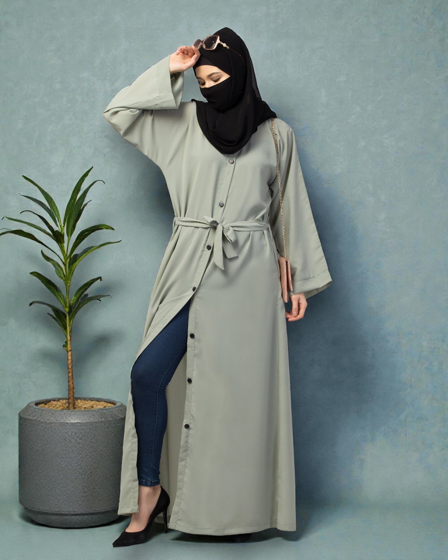 Front Open Abaya With Kimono Sleeves & Belt