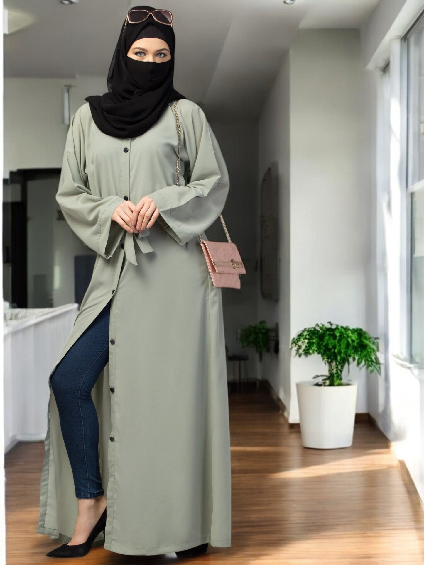 Front Open Abaya With Kimono Sleeves & Belt