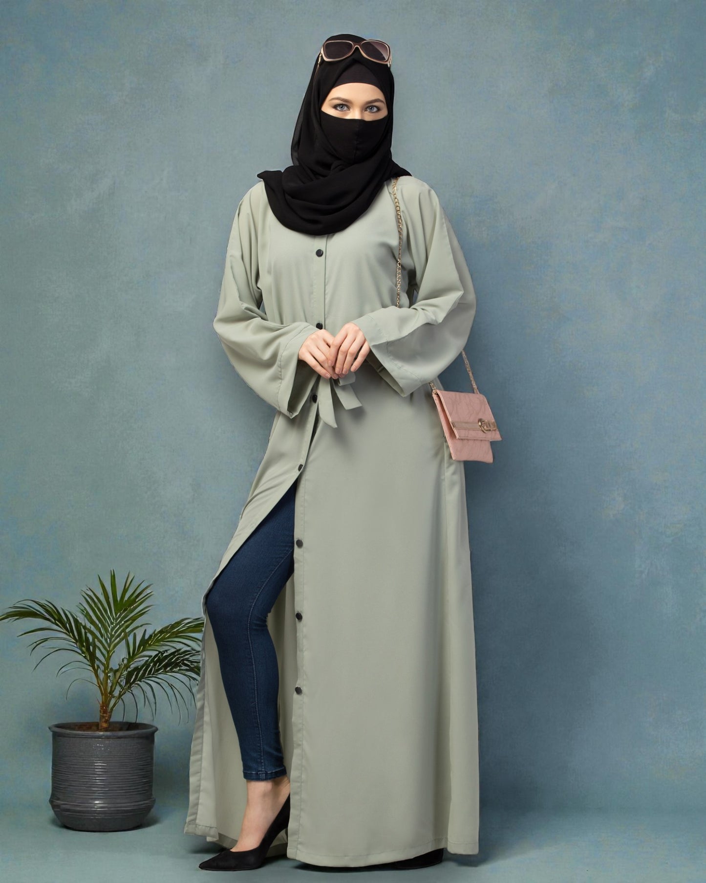 Front Open Abaya With Kimono Sleeves & Belt