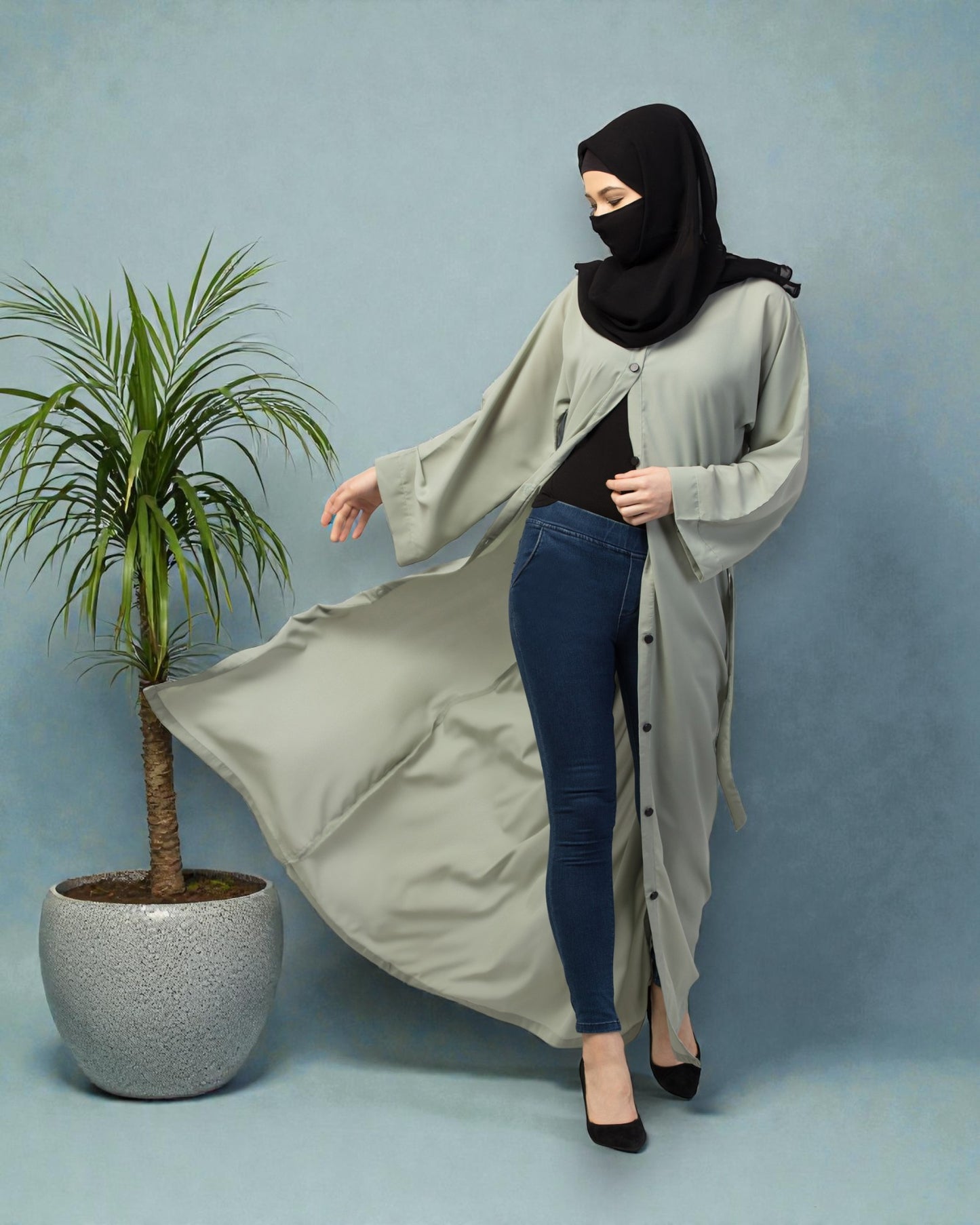 Front Open Abaya With Kimono Sleeves & Belt