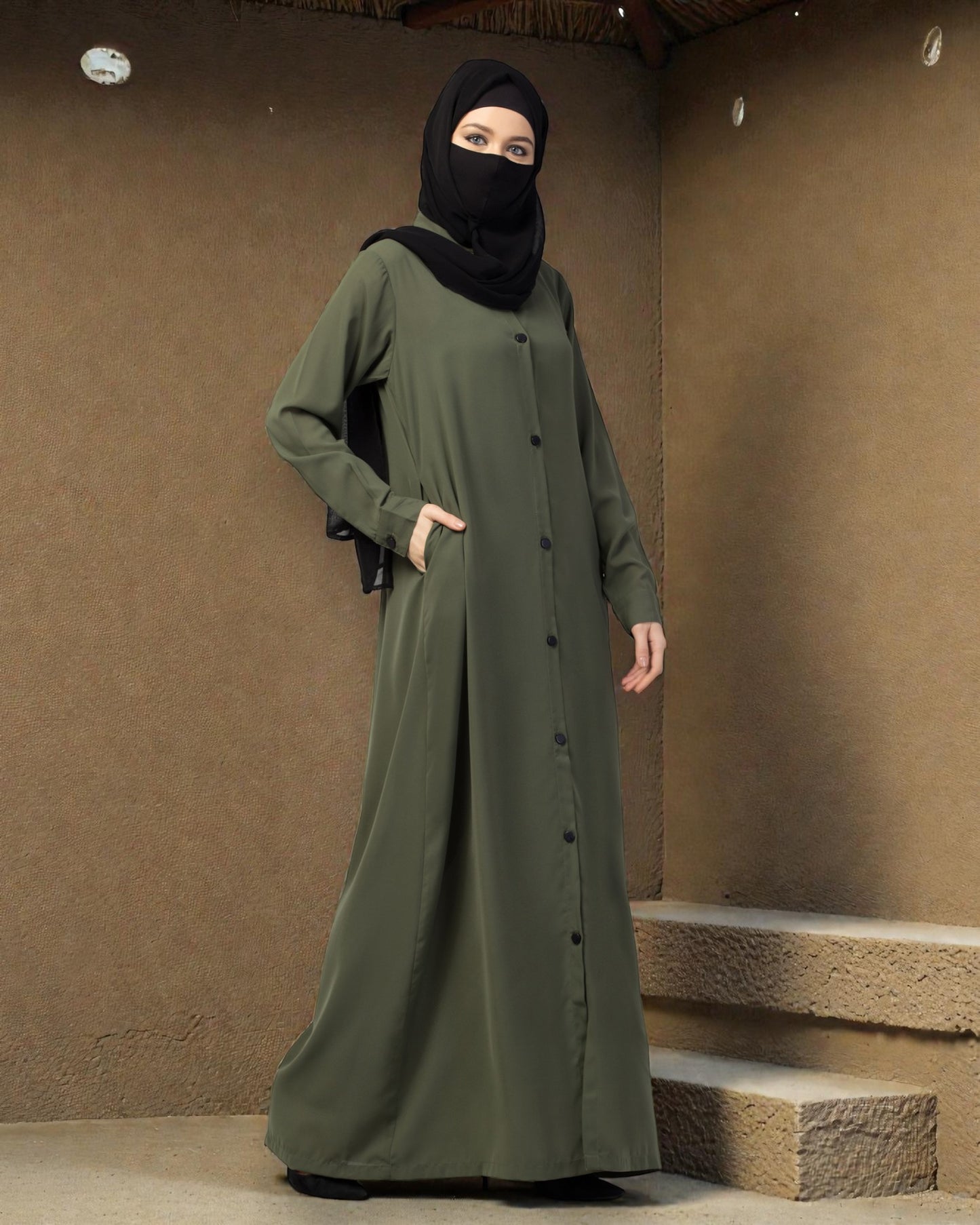 Front Open Abaya With Cuffed Sleeves