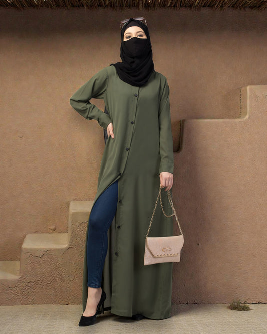 Front Open Abaya With Cuffed Sleeves