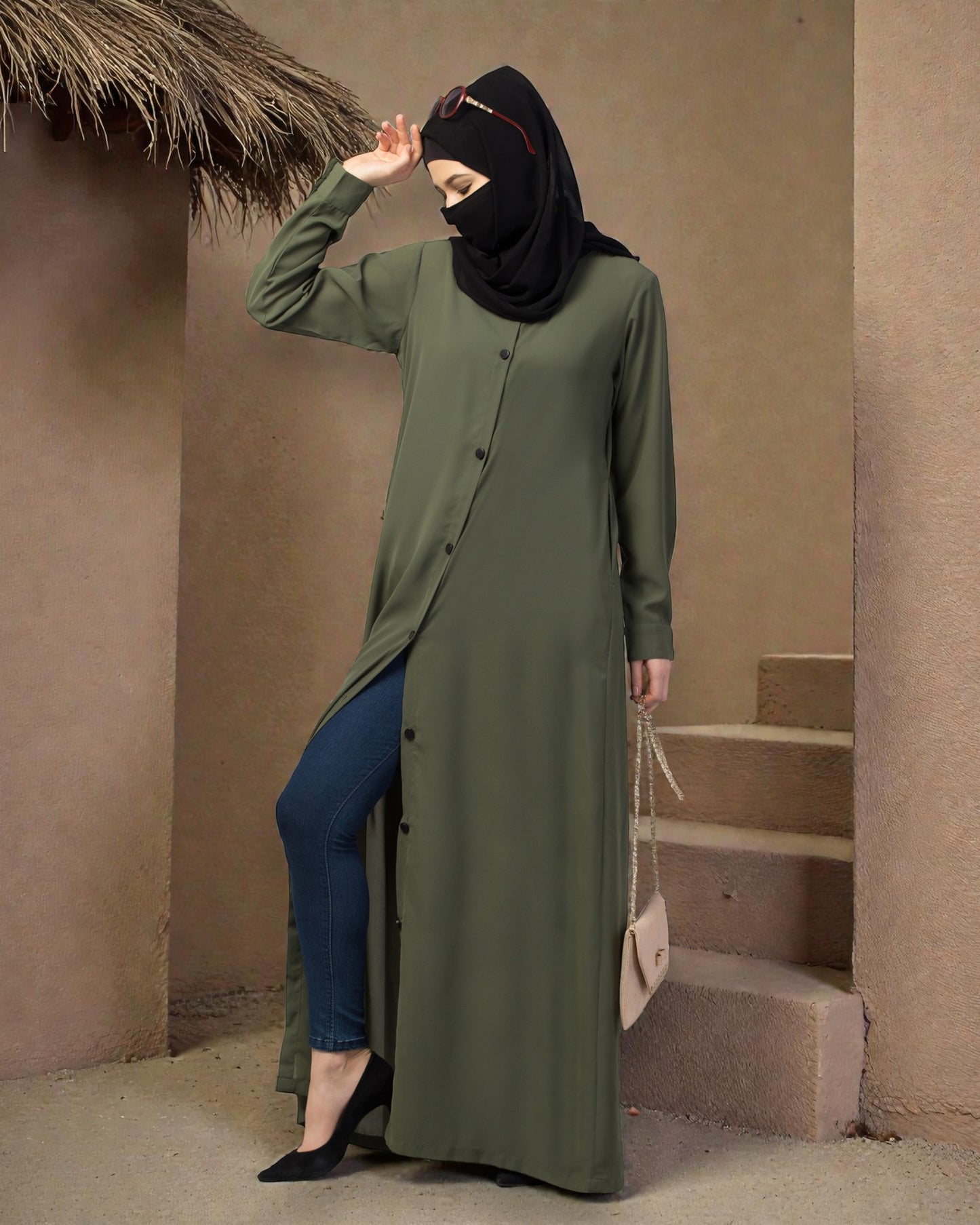 Front Open Abaya With Cuffed Sleeves
