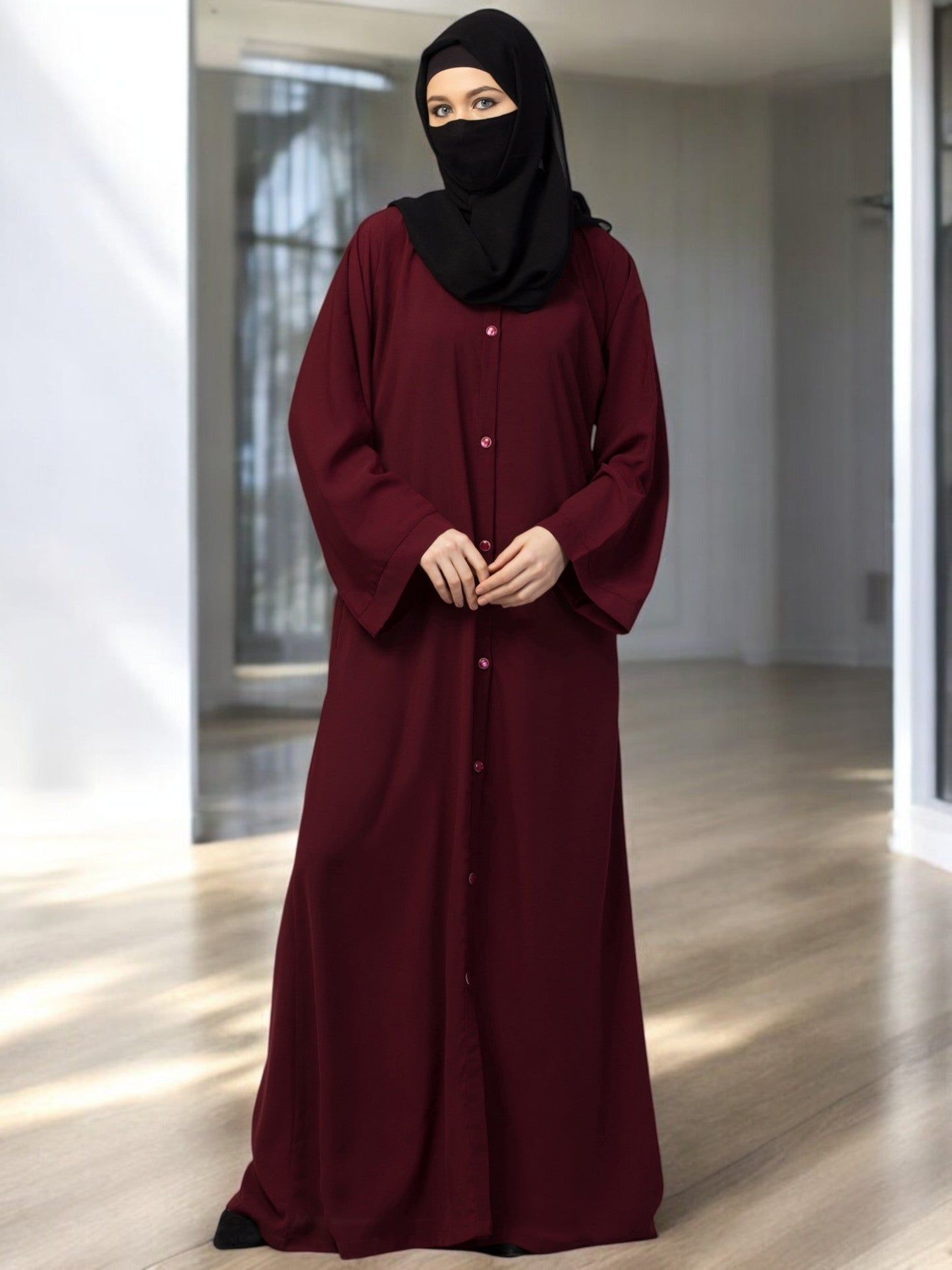Front Open Abaya With Kimono Sleeves & Belt