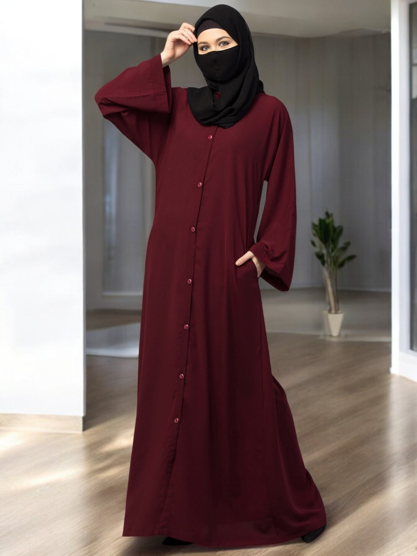 Front Open Abaya With Kimono Sleeves & Belt