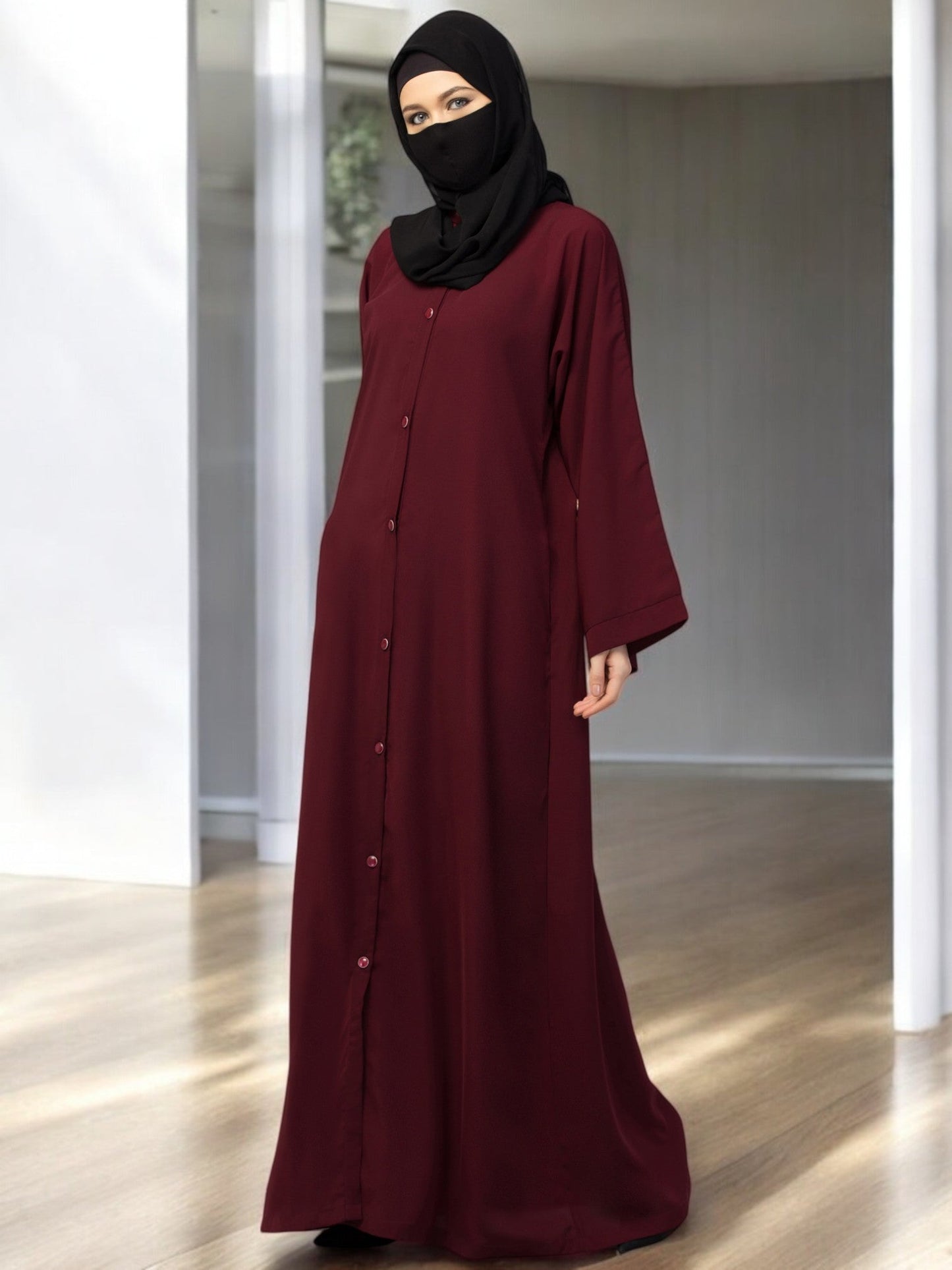 Front Open Abaya With Kimono Sleeves & Belt